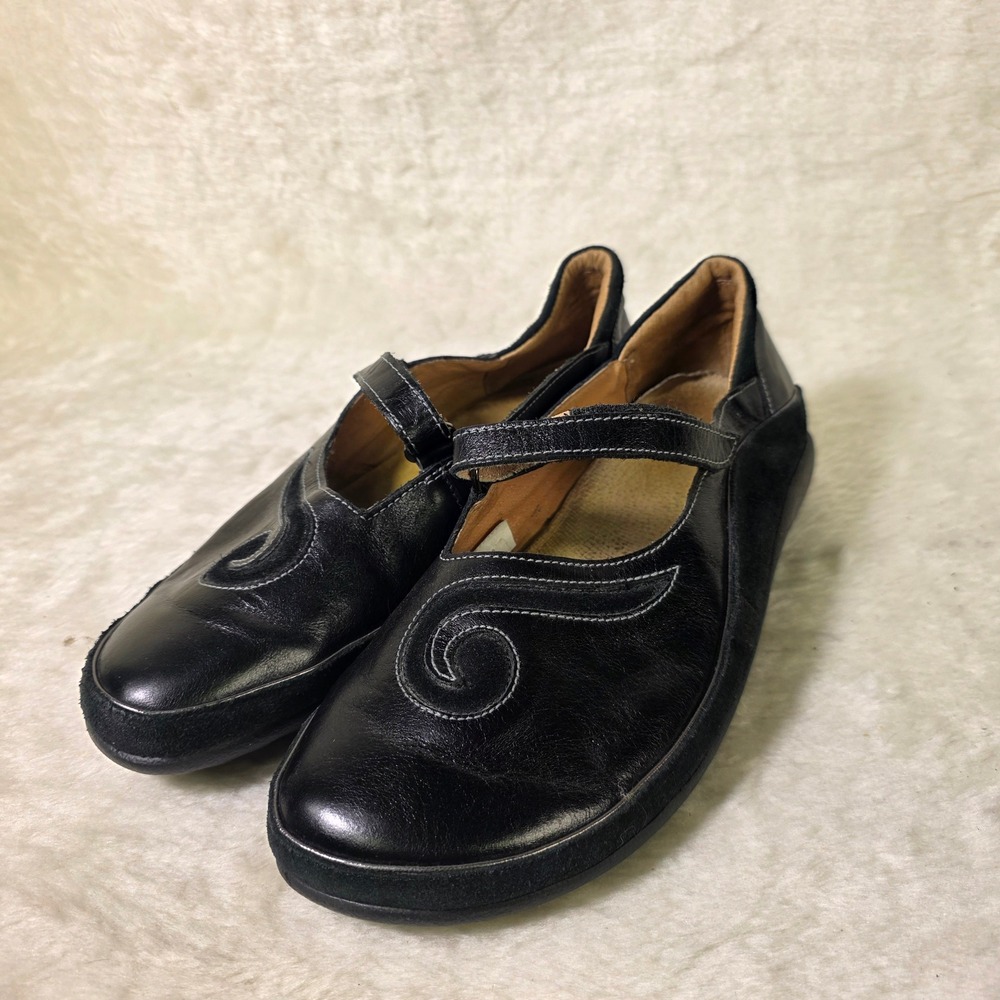 Naot Mary Jane Flats Black Leather Suede Swirl Stitch Women 41 10